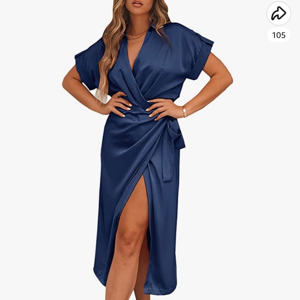 NWOT Ferlema Navy Satin Summer Dress